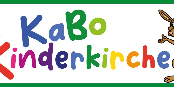 Das Logo der KaBo Kinderkirche mit dem Maskottchen Kängu umrahmt von einem grünen Kasten.
