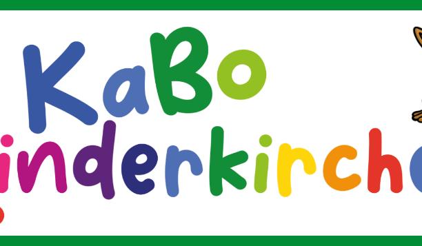 Das Logo der KaBo Kinderkirche mit dem Maskottchen Kängu umrahmt von einem grünen Kasten.